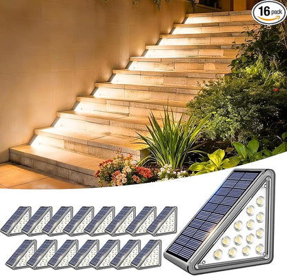 Solar Step Light Outdoor Stair Lights, Deck Lights Outdoor Powered IP65 Waterproof, 3000K Warm White Solar Outdoor Step Light, Decor for Stair, Deck, Step, Porch and Outside Patio, 16 Pack
