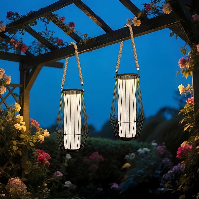 pearlstar Large Solar Lanterns Outdoor Waterproof-Heavy Duty Metal Hanging Lights Solar Table Lamp for Outside Patio Yard Garden Porch Tabletop Decor