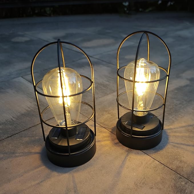 Solar Lanterns, Waterproof Solar Lights Lantern Tabletop Decor,Classic Outdoor Lighting for Yard Garden Patio Porch Balcony Decorations 2 Pack