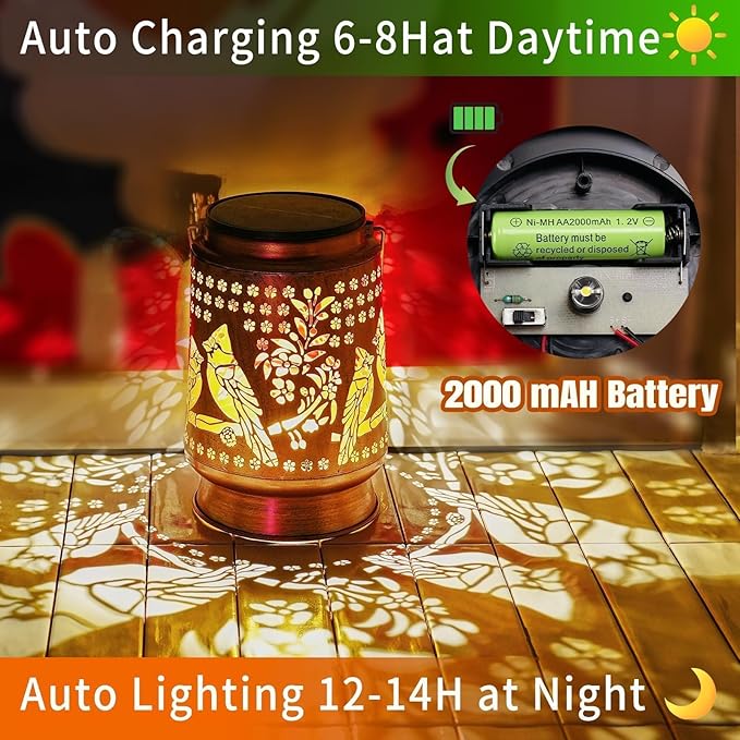 Cardinal Solar Lanterns Outdoor Waterproof, Metal Large Solar Lantern Light with Upgraded 2000mAH Battery, Birthday Gifts for Women Mom Grandma, Garden Decor for Patio Yard Lawn