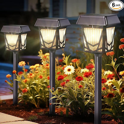 Solar Garden Lights, 6 Pack Bright Pathway Lights with Large Panel, 36H Long-lasting, Type-C Fast Charge, Breathing, Durable Waterproof Outdoor Lighting for Patio/Yard/Walkway/Driveway/Pool/Landscape