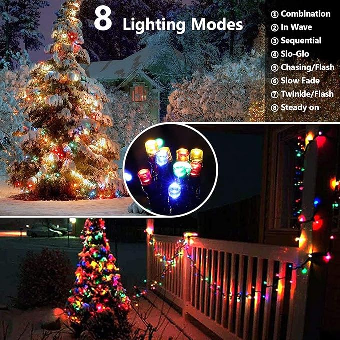 Joomer Battery Christmas Lights, 66ft 200LED Fairy Lights Battery Operated Timer 8 Modes Waterproof for Outdoor Home Garden Party Holiday Christmas Trees Decoration (Multicolor)