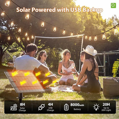 KYY 198FT(192+6) Solar String Lights Outdoor Waterproof with USB Charging & Remote, Dimmable & Timable, Solar Powered Patio Lights with LED Shatterproof Bulbs for Deck Backyard Porch Garden Camping