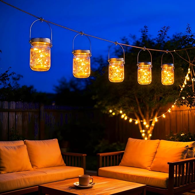 Cooo Gift for him her 9 Pack Solar Lanterns Outdoor Waterproof Upgraded Crystal Glass Solar Mason Jar Lights 30 LED 215% Larger SolarPanel, Anti-Rust Lid Hanging Outdoor Lanterns for Patio Garden