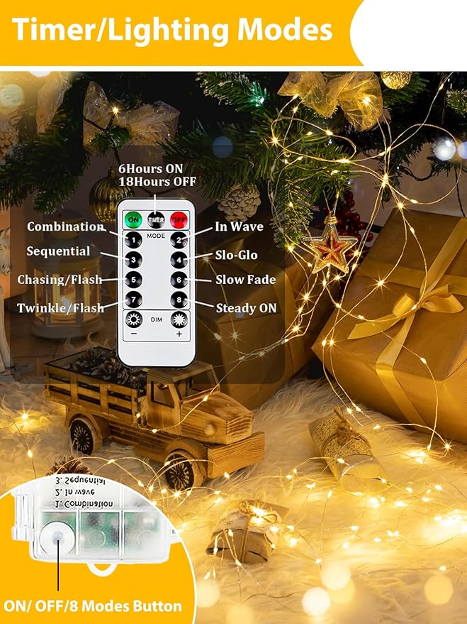 2-Pack 100 LED Christmas Twinkle Lights, Waterproof for Backyard