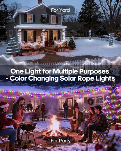 ICRGB Solar Lights Outdoor, 66FT 200LED 1800mah Solar Rope Lights with Remote, Type C, 19 Modes and Timer, IP67 Waterproof for Outdoor Christmas Pool Patio Porch Tree Wedding, Cool White to Multicolor