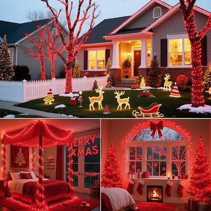 Tcamp 33ft 100LED Red Christmas Lights Battery Operated with Remote Memory Timer, 8 Modes Battery String Lights for Christmas Tree Wreath Bedroom Outdoor Indoor Decor
