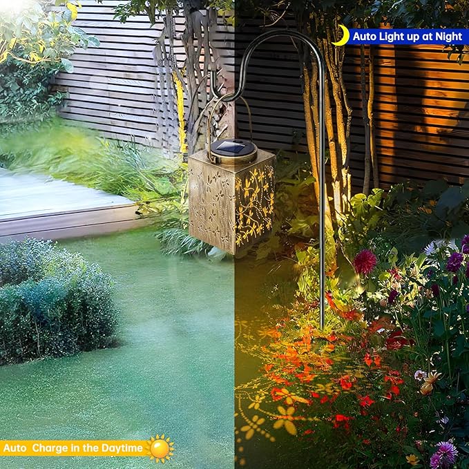 2-Pack Dragonfly Solar Garden Lanterns, Classic Waterproof LED