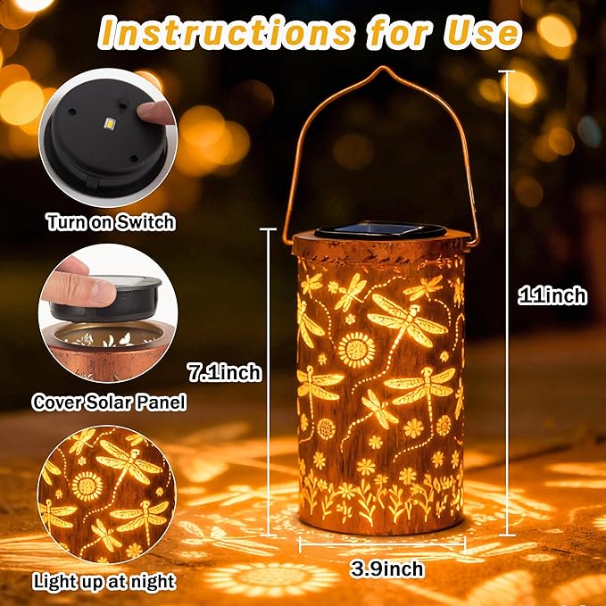 Dragonfly Flower Solar Lanterns Outdoor Waterproof, Birthday Gifts for Women Mom Grandma, Hanging Solar Lights for Yard, Patio, Porch, Garden Decor, Christmas Gifts for Her/Him