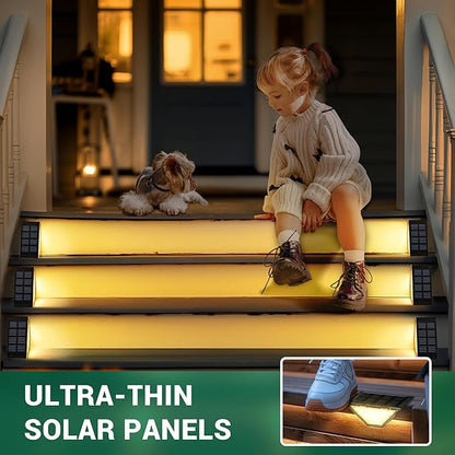8 Pack Solar Step Lights for Outside, 24 LEDs Solar Stair Lights Waterproof IP65, Solar Deck Lights Outdoor Decor for Garden, Porch, Pathway, Patio, Fence(Warm White)