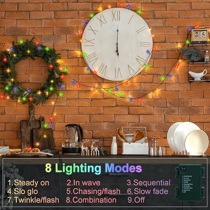 4 Pack String Lights Battery Powered, Each 23ft 70 LED Christmas Lights with Timer 8 Modes Twinkle Fairy String Lights for Indoor Outdoor Wedding Garland Xmas Tree Decoration (Multicolor)