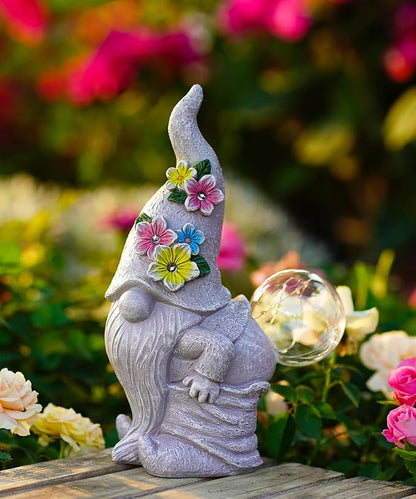 Solar Funny Garden Gnome Statue: Outdoor Sculpture Lights for Yard Lawn Porch Balcony Patio Home Decor - Mothers Day Gifts for Mom Women Grandma