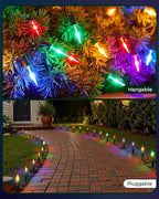 2-Pack C9 Christmas Lights Outdoor, 51.4ft 40 Bulb Pathway Lights with Stakes, Multicolor