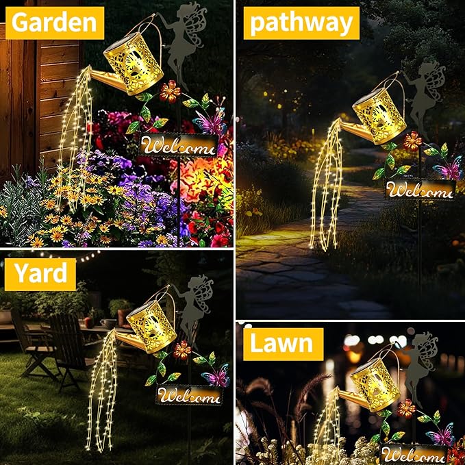 ZKLiLi Solar Hummingbird Watering Can Gifts with Lights,Outdoor Garden Fairy Welcome Sign Decor Waterproof 8 Lighting Modes for Patio Yard Porch Lawn Pathway Walkway Statues Outdoor Garden Gifts