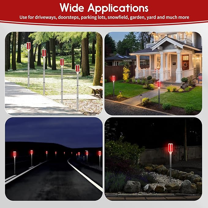 5 PCS Solar Driveway Markers Solar Powered Driveway Markers Driveway Lights Landscape Driveway Reflectors on Poles for Snow Road Outdoor Yard Parking Sidewalk