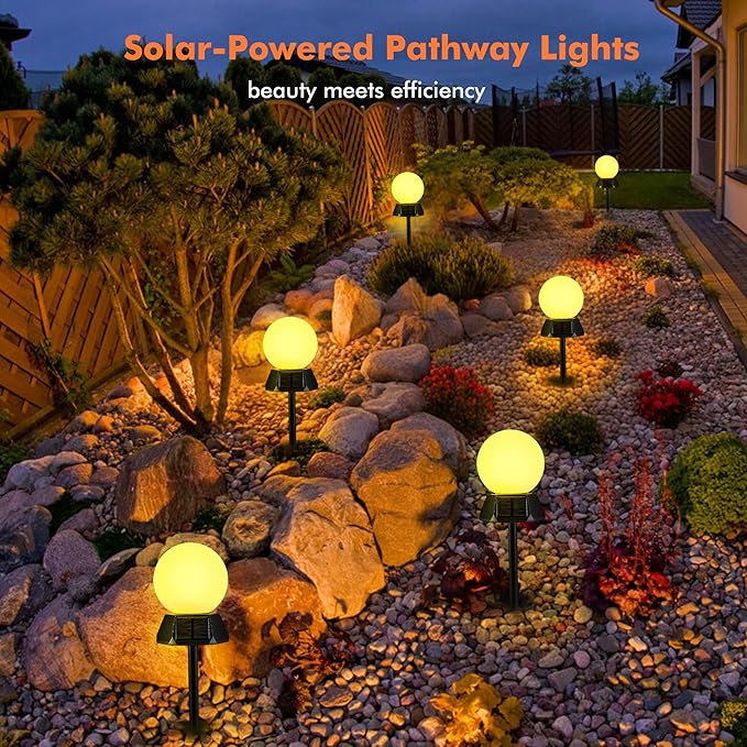 BlcTec Solar Pathway Lights Outdoor, Warm White Path Lights with 3-Sided Solar Panels, 18H Runtime, IP65 Waterproof, Auto On/Off for Patio, Garden, Lawn, Driveway, Yard, Landscape Decor, 4 Pack