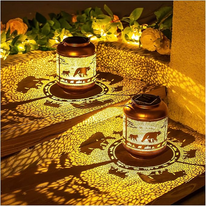 Bear Solar Yard Lanterns, Rustic Waterproof LED