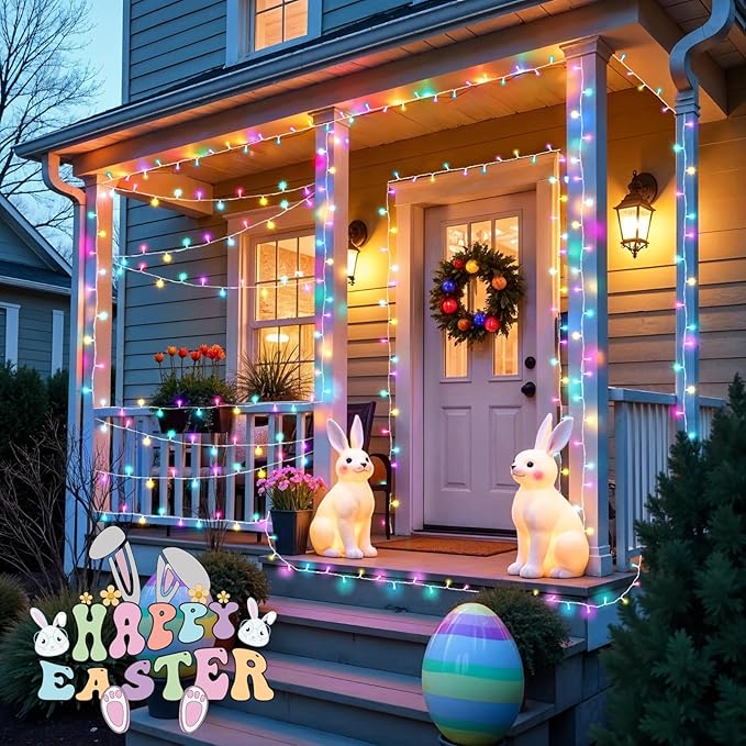 Pastel Easter Lights String Battery Operated Total 100LED 33ft for Easter Decorations for Home Outdoor Indoor Waterproof with Timer for Party Decorations, Multicolor