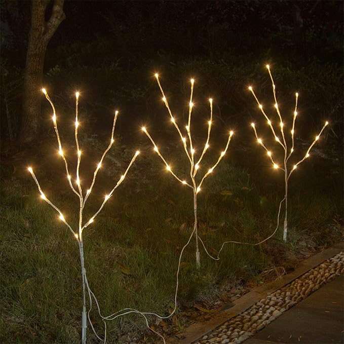 Lit White Birch Twig Branch Lights 30IN 60LT Plug in Lighted Willow Branch for Home Holiday Party Wedding Spring Decoration Indoor and Outdoor Use (Vase Excluded)