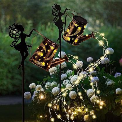 Solar Lights Outdoor,2 Pcs Solar Watering Can Light,Waterproof Metal Hanging Lantern,Fairy Gardening Gifts,Fairy Garden Decor for Outside,Perfect for Garden,Patio,Yard,Pathway