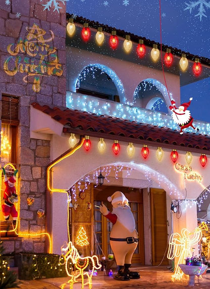Moonflor Strawberry Jumbo C9 Christmas Pathway Lights Outdoor - 8.5 FT 5 LED Large C9 Pathway Lights, Hanging Jumbo Christmas Light Outdoor Decorations for Lawn Holiday Yard, Red & Warm White