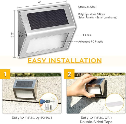 SOLPEX Solar Step Lights, 6 Pack Solar Stair Lights, Outdoor Fence Lighting, Solar Powered Deck Lights Waterproof 4 LEDs for Stairway Patio Porch Pathway Walkway Garden (Warm White)
