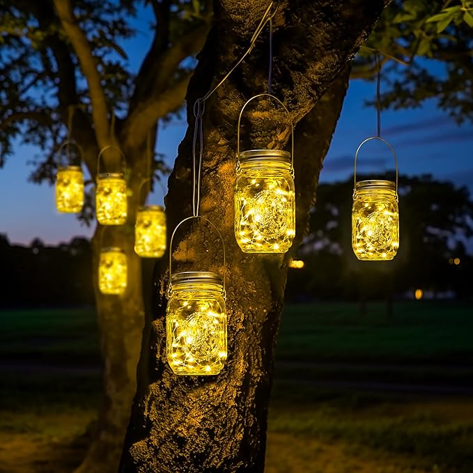 GIGALUMI Solar Mason Jar Lights, 12 Pack 30 Led String Fairy Lights Garden Lights Outdoor Waterproof Metal Lid Hanging Solar Lanterns for Outdoor, Garden, Patio, Lawn, Balcony Decoration