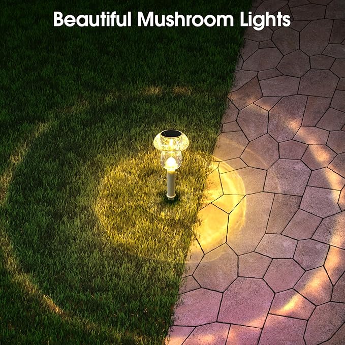 Solar Outdoor Lights, 8 Pack Waterproof Solar Mushroom Lights for Garden Yard Pathway Path Walkway Driveway Lawn Landscape Outside Decor（Warm White）