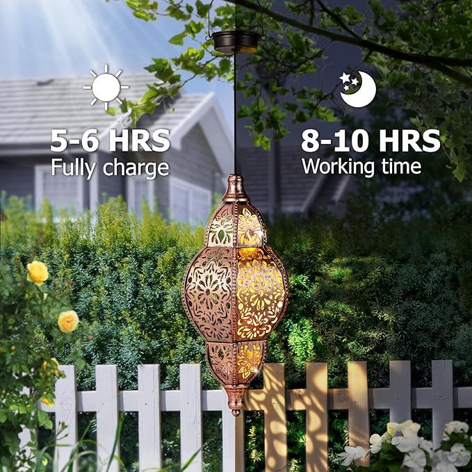 Classic Moroccan Solar Lanterns for Backyard, Waterproof LED