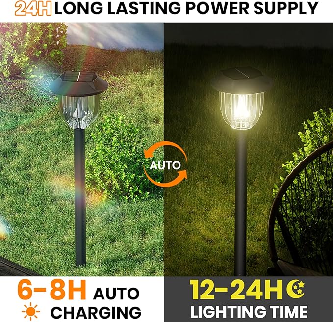 AOSEA LED Solar Lights for Outside,Bright 6 Pack Solar Lights Outdoor IP65 Waterproof,Landscape Lighting,Garden Decorative for Yard,Patio,Walkway,Sidewalk,Driveway,Lawn (Warm)