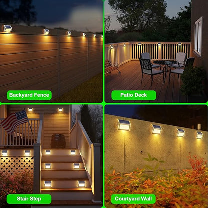 JSOT Solar Deck Lights -12 Pack Solar Fence Lights Waterproof Outdoor Light Fence Post Light for Outside Pool Garden Backyard Patio Yard Wall Stair Step, Warm Light