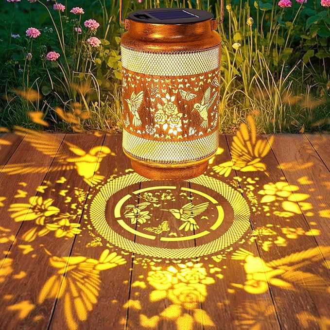 Hummingbird Solar Lanterns Outdoor Waterproof with Shepherd Hook, Birthday Gifts for Women Mom Grandma, Metal Solar Hanging Lights Garden Decor for Outside Yard Patio Pathway Porch