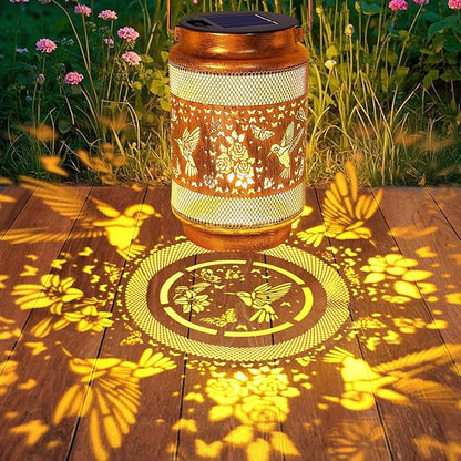 Hummingbird Solar Lanterns Outdoor Waterproof with Shepherd Hook, Birthday Gifts for Women Mom Grandma, Metal Solar Hanging Lights Garden Decor for Outside Yard Patio Pathway Porch