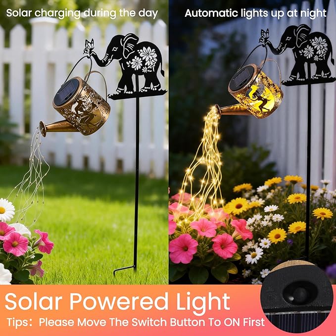 LOVERUIS Solar Garden Decor,Outdoor Elephant Statues with Solar Watering Can Lights-Yard Decorations for Patio, Backyard, Lawn Ornaments-Unique Birthday House Warming Gifts for Women, Mom, Grandma