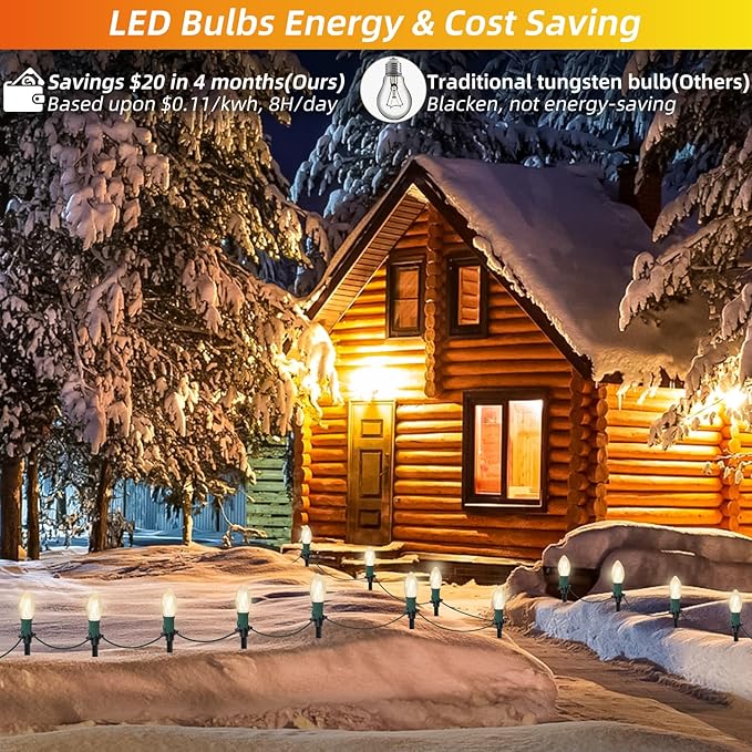45Ft C9 Led Christmas Pathway Lights Outdoor, 30 Warm White Bulbs Waterproof Connectable Christmas Walkway Lights for Driveway, Yard, Lawn, Sidewalk Decorations