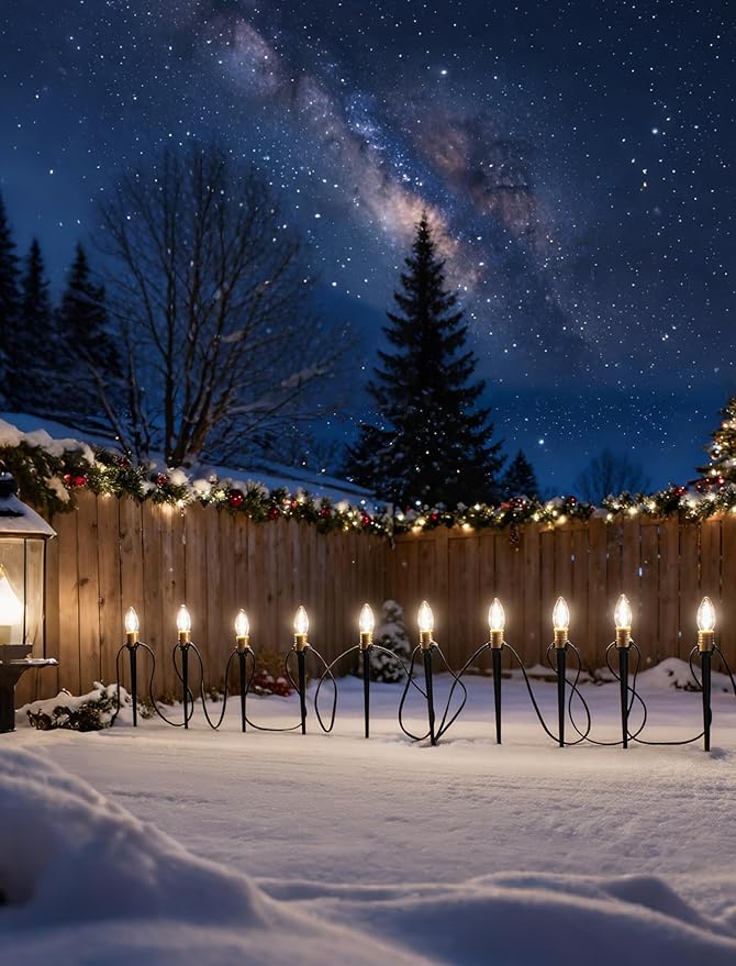 25-Pack Christmas Pathway Lights Outdoor, 38.5ft Connectable C26 Christmas Yard Stakes, Waterproof Walkway Christmas Decorations Outdoor for Holiday, Lawn, Patio, Garden Display