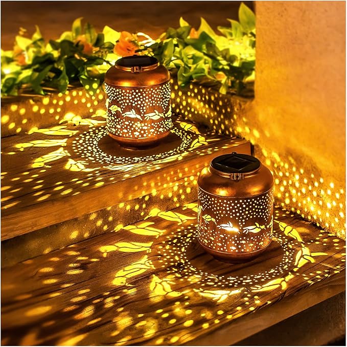 Garden Solar Hanging Lanterns, Metal Yard Decor