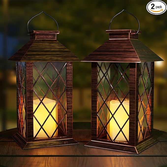 Courtyard Solar Hanging Lanterns 2-Pack, Classic Porch Decor