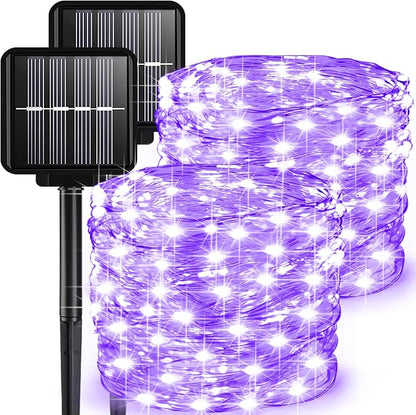 2 Pack Solar String Lights Outdoor, 33 Feet 100 LEDs 8 Modes Solar Fairy Lights for Outside, Waterproof Outdoor Light for Patio Yard Christmas Tree Halloween Wedding Party Decorations, Purple
