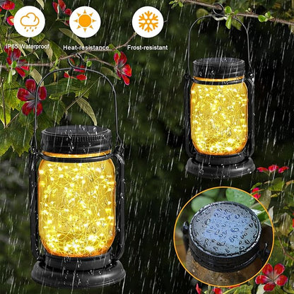 4 Pack Hanging Solar Lantern Lights,Vintage Glass Mason Jar Solar Fairy Lights, Birthday Mothers Day Gifts for Woman Mom Grandmom,Outdoor Decorative Waterproof Table Lamp for Yard Lawn Tree