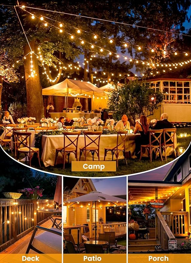 Brightown 38ft Solar String Lights, 16 Shatterproof LED Bulbs with USB Charging, Outdoor Patio & Cafe Lights