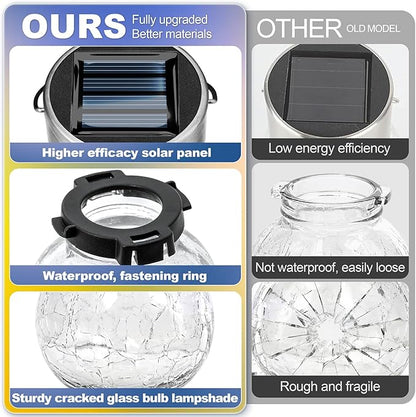 Solar Hanging Lanterns Outdoor: 12 Pack Cracked Glass Ball Lights with Hook - Waterproof Warm White Fairy Globe Lighting Yard Tree Ornaments - Gardening Gifts for Mom Grandma