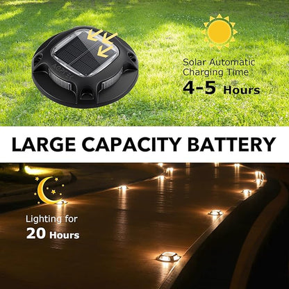 AGPTEK Solar Driveway Lights Outdoor 4 Pack, 2 Color Modes LED Deck Dock Marine Waterproof Driveway Marker Lights for Step Sidewalk Stair Garden Pathway Walkway Yard (Warm White/Cool White, Black)