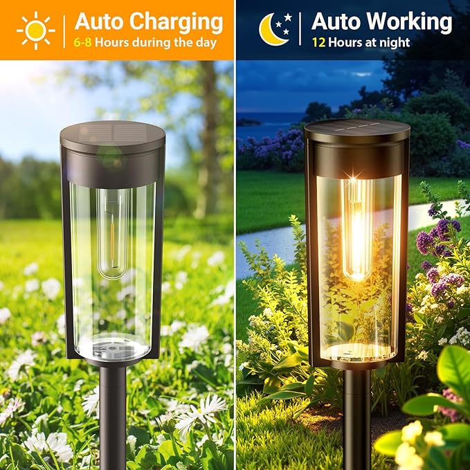 LETMY Solar Pathway Lights Outdoor, Upgraded 8 Pack Solar Lights Outdoor, IP65 Waterproof Auto On/Off Solar Landscape Path Lights Outdoor Solar Lights for Yard Outside Garden Lawn Walkway Driveway