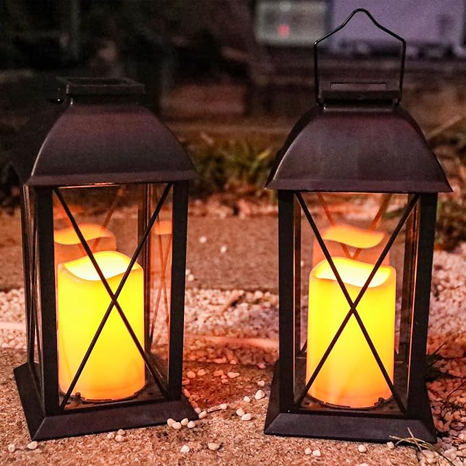 Solar Hanging Lanterns 2-Pack, Backyard Hanging LED Decor