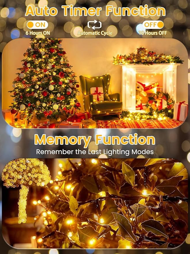 4-Pack 400 LED Christmas Twinkle Lights, 132ft Waterproof for Porch