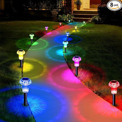 Solar Lights Outdoor Pathway Waterproof 8 Pack Color Changing LED Acrylic Mushroom Decorative Garden Lights for Yard Landscape Patio Outside Decorations