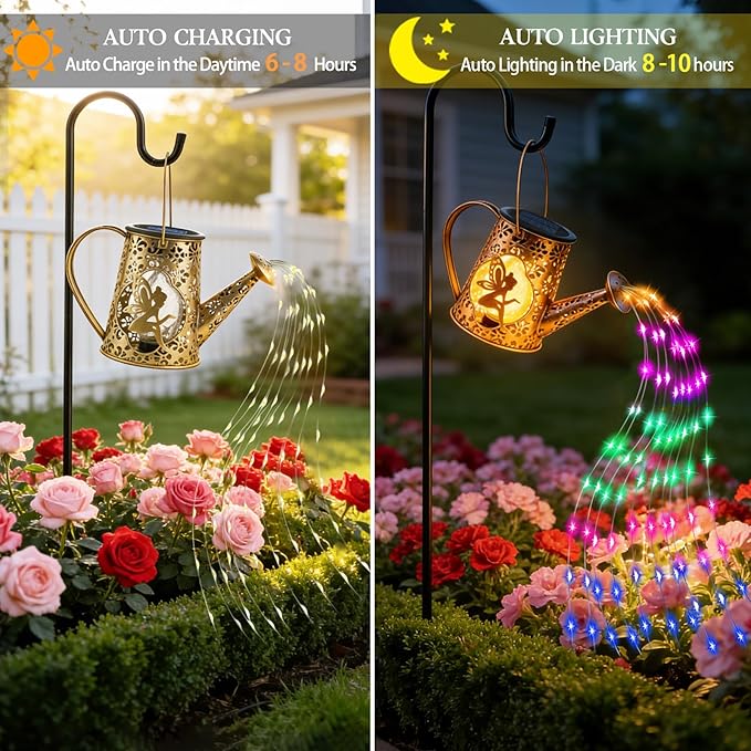 Solar Watering Can Lights, Fairy Gifts for Women Mom Grandma Birthday, Waterproof Outdoor Multicolor Garden Decor Large Hanging Solar Lantern Fairy Lights for Patio Porch Yard Flowerbed Pathway