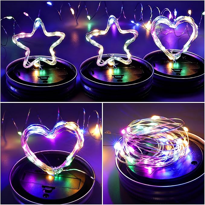 VOOKRY Solar Mason Jar Lid Lights - 10 Pack 30 Led Mason Jar Solar Lights Outdoor Fairy Lights with Hangers(No Jars) Waterproof for Mason Jar DIY Lanterns Patio Garden Decor Table Lights(Multicolor)