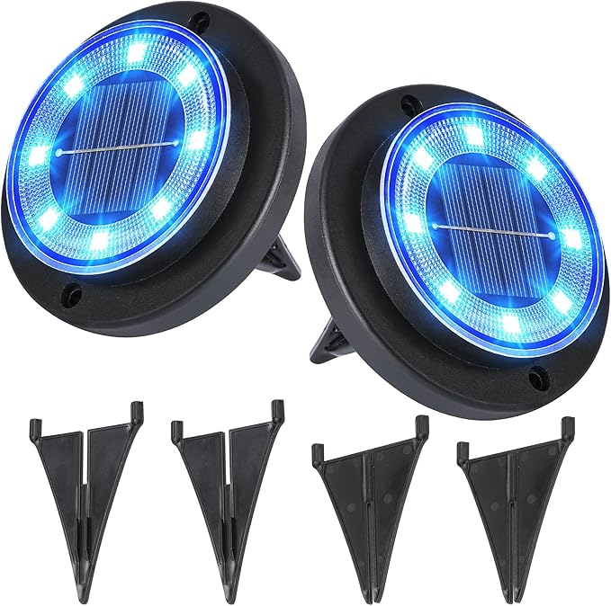 2-Pack Blue In-Ground Solar Lights, Flat LED Garden